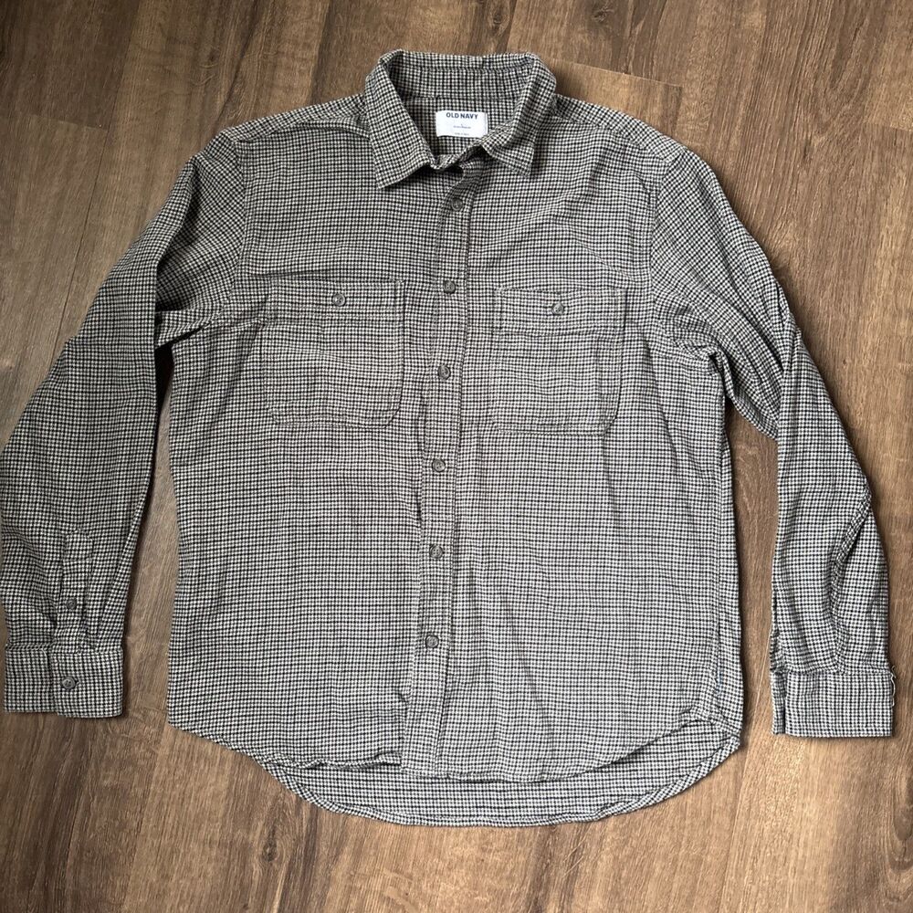 Men’s Old Navy Double Brushed Cotton Button Down Flannel Gray Shirt Size L